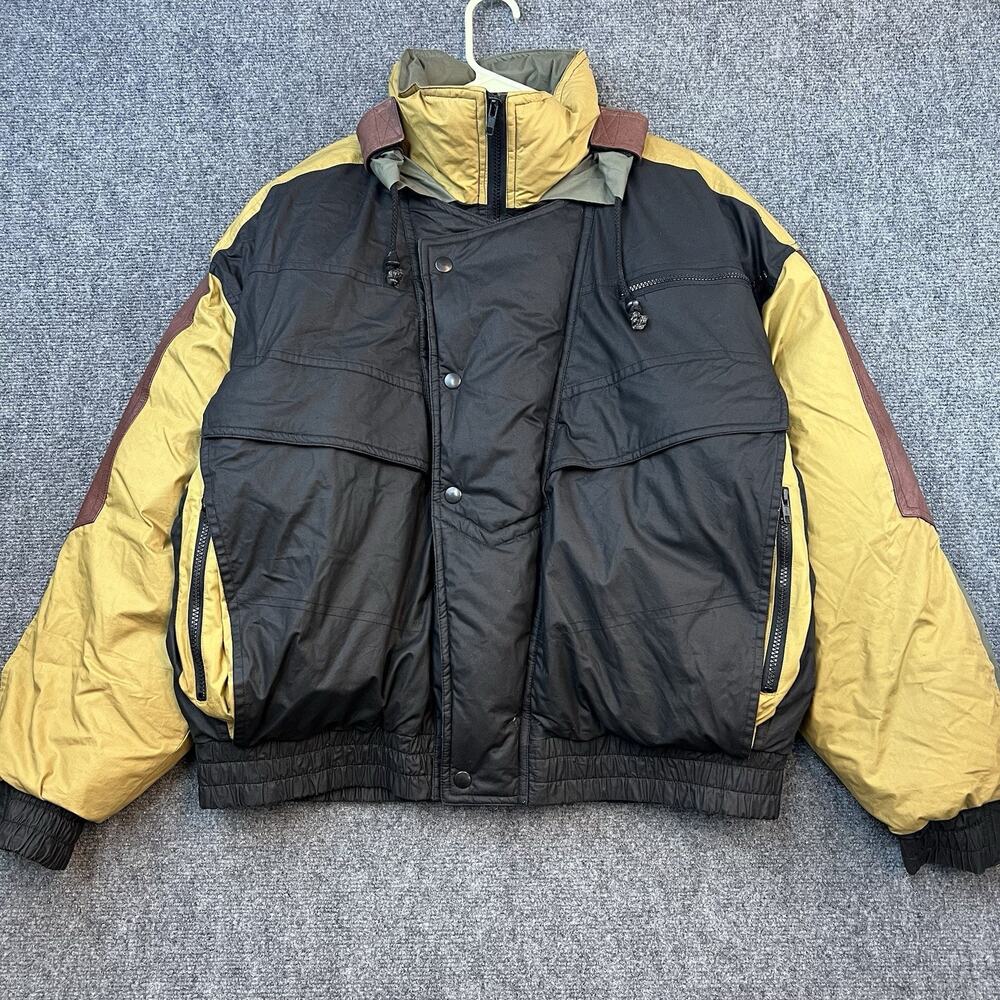 Club Trans-Atlantique Down Jacket L Black Yellow 80/20 Feather Leather Trim - Picture 1 of 16